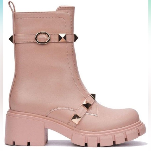 Nude Studded Lug Sole Platform Booties - Picture 1 of 5